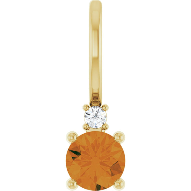 14K Gold Round Natural Citrine Accented Pendant - Yellow Gold