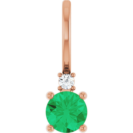 14K Gold Round Lab-Grown Emerald Accented Pendant – up to 0.015 CTW - Rose Gold