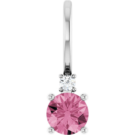 14K Gold Round Natural Pink Tourmaline Accented Pendant - White Gold