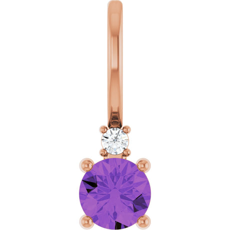 14K Gold Round Natural Amethyst Accented Pendant - Rose Gold