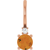 14K Gold Round Natural Citrine Accented Pendant - Rose Gold
