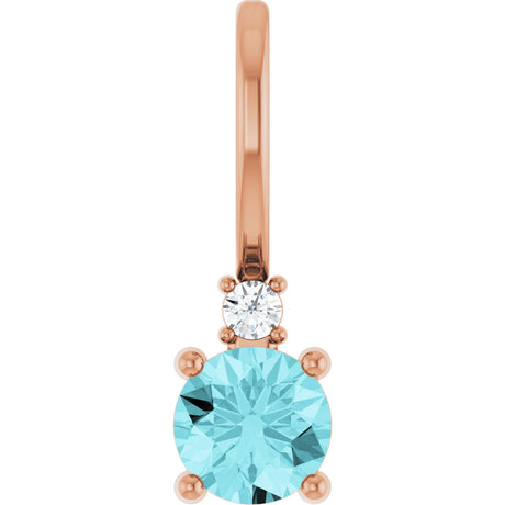 14K Gold Round Natural Blue Zircon Accented Pendant - Rose Gold