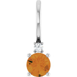 14K Gold Round Natural Citrine Accented Pendant - White Gold