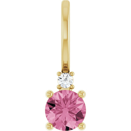 14K Gold Round Natural Pink Tourmaline Accented Pendant - Yellow Gold