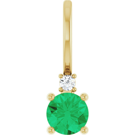 14K Gold Round Natural Emerald Accented Pendant - Yellow Gold
