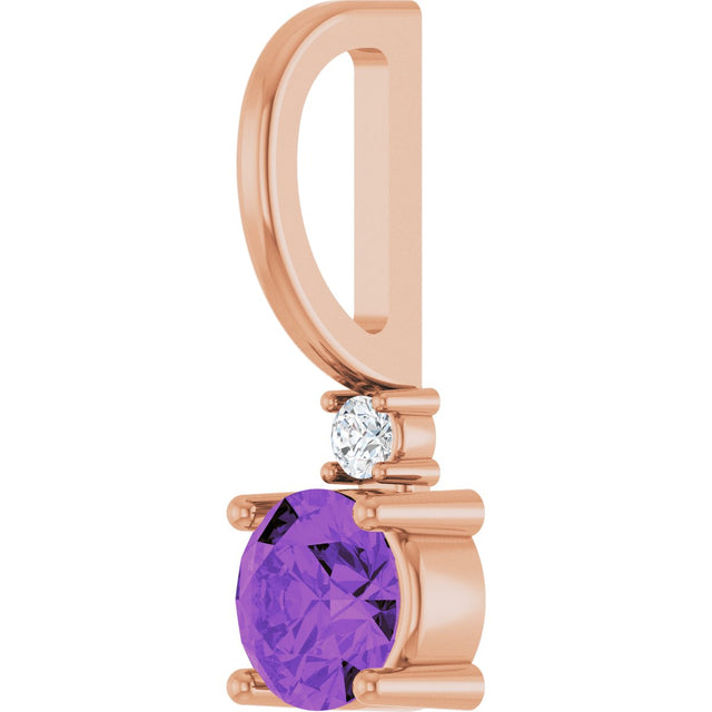 14K Gold Round Natural Amethyst Accented Pendant - Rose Gold - view 2