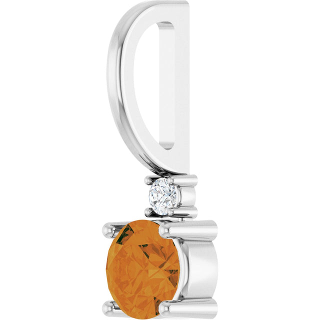 Platinum Round Natural Citrine Accented Pendant - view 2