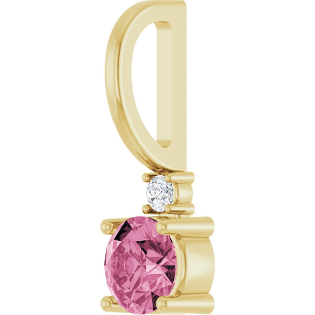 14K Gold Round Natural Pink Tourmaline Accented Pendant - Yellow Gold - view 2