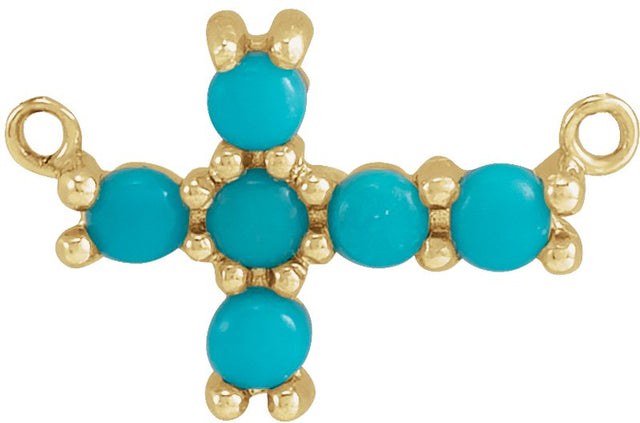 14K Gold Round Natural Turquoise Sideways Cross Necklace - Yellow Gold