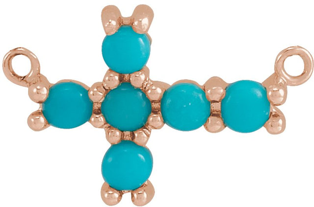 14K Gold Round Natural Turquoise Sideways Cross Necklace - Rose Gold