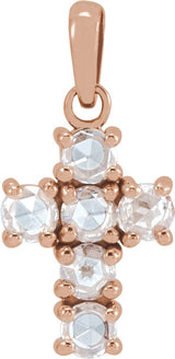 14K Gold Round Natural Diamond Rose-Cut Cross Necklace or Pendant - Rose Gold