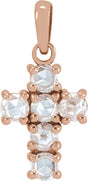 14K Gold Round Natural Diamond Rose-Cut Cross Necklace or Pendant - Rose Gold