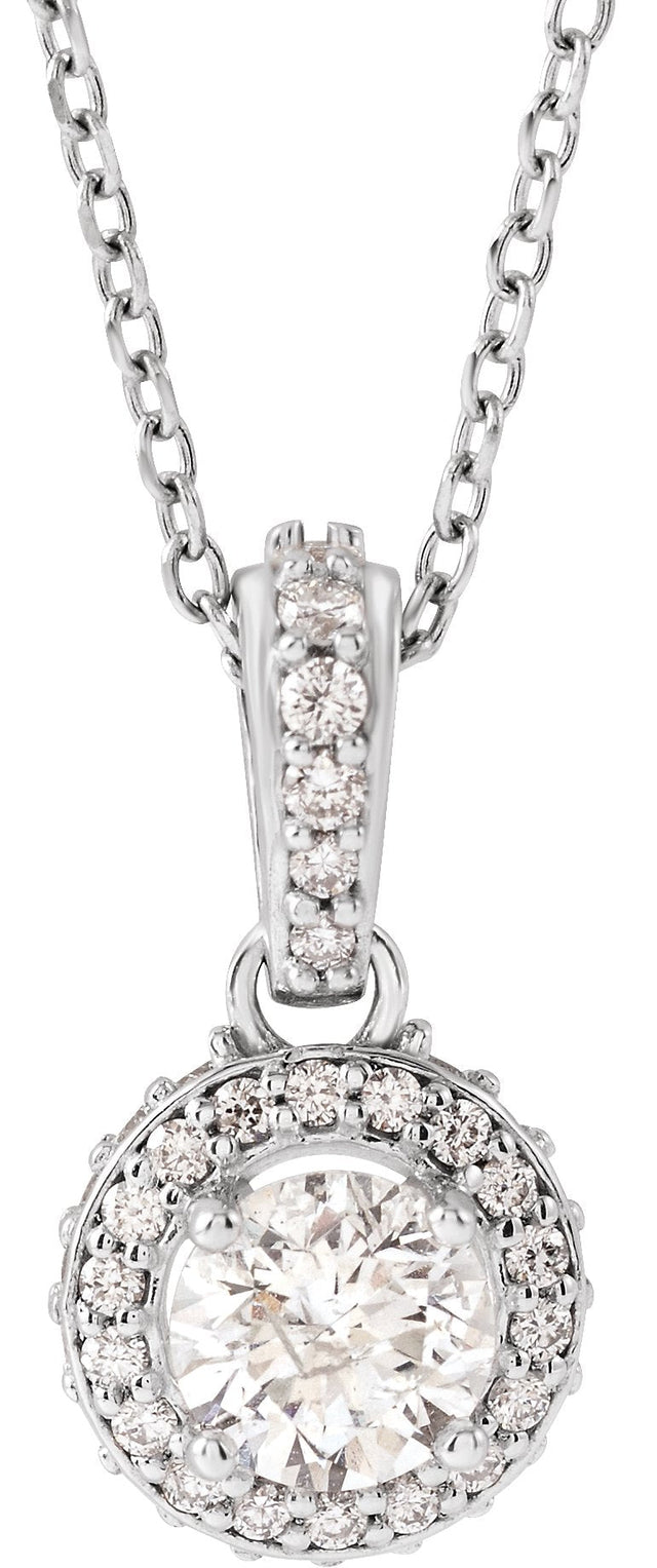 14K Gold Round Natural Diamond Halo-Style Necklace – up to 1 1/4 CTW