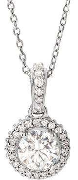 14K Gold Round Natural Diamond Halo-Style Necklace – up to 1 1/4 CTW