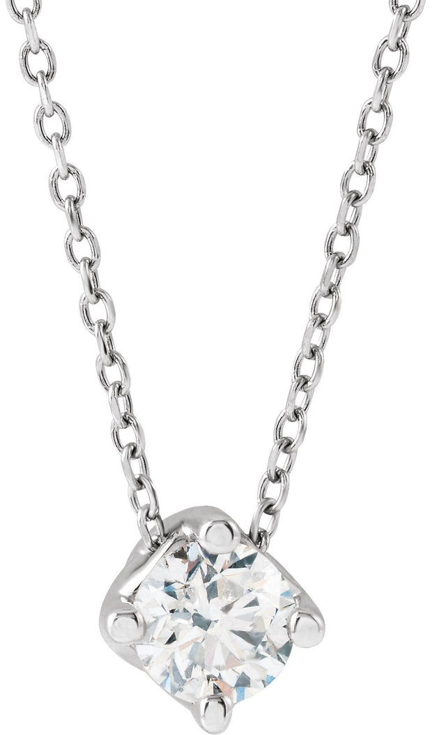Platinum Round Natural Diamond Solitaire Necklace or Slide Pendant