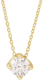 14K Gold Round Natural Diamond Solitaire Necklace or Slide Pendant - Yellow Gold