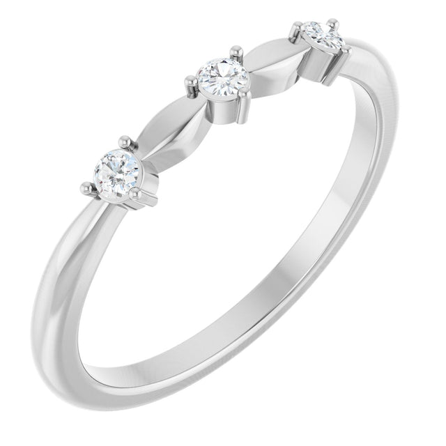 14K Gold Round Natural Diamond Stackable Rose-Cut Ring - White Gold