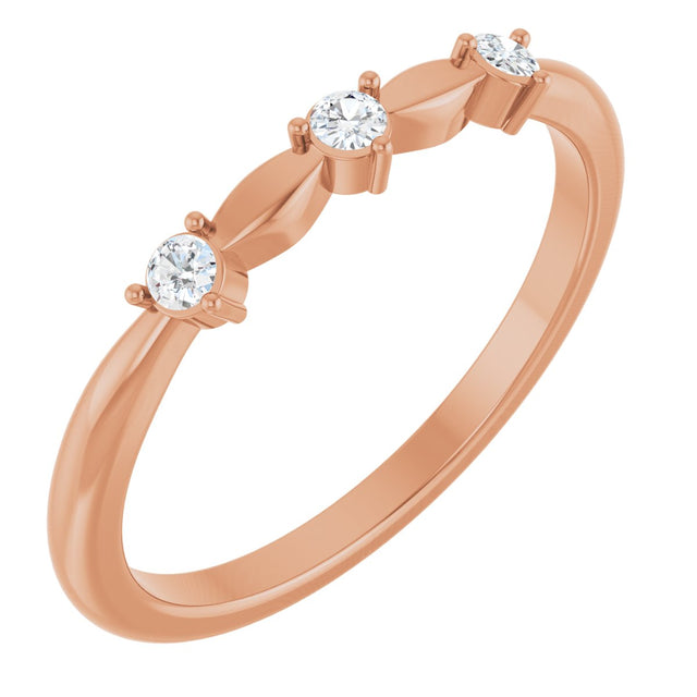 14K Gold Round Natural Diamond Stackable Rose-Cut Ring - Rose Gold