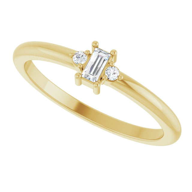14K Gold Straight Baguette Natural Diamond Accented Stackable Ring – 3x1.75mm - Yellow Gold - view 5