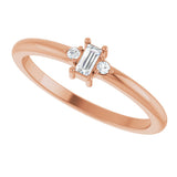 14K Gold Straight Baguette Natural Diamond Accented Stackable Ring – 3x1.75mm - Rose Gold - view 5