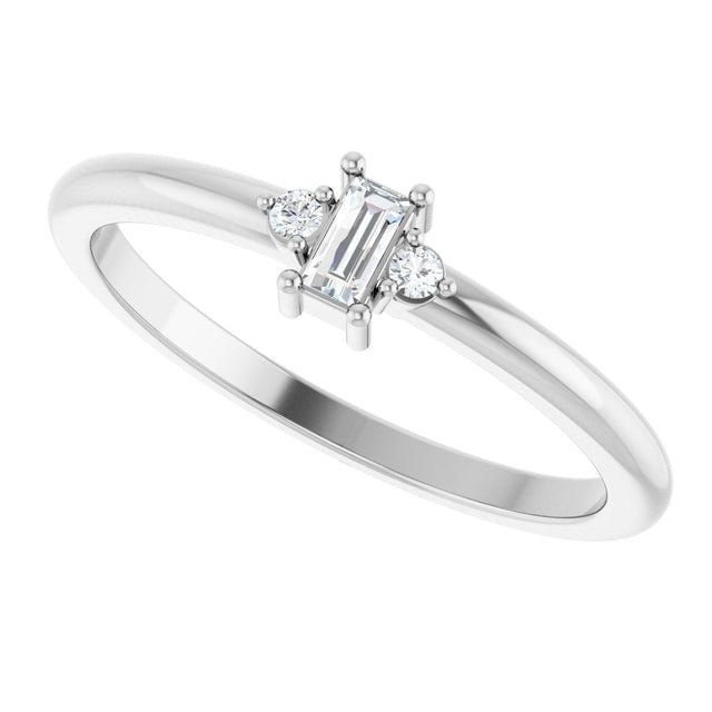 Platinum Straight Baguette Natural Diamond Accented Stackable Ring – 3x1.75mm - view 5