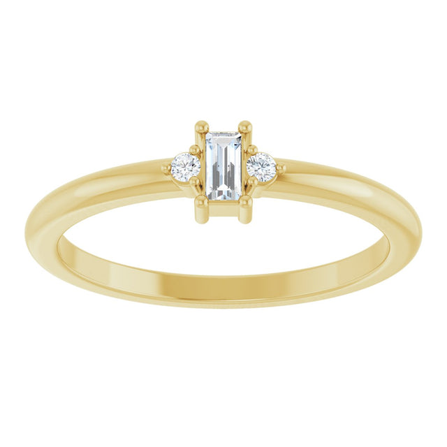 14K Gold Straight Baguette Natural Diamond Accented Stackable Ring – 3x1.75mm - Yellow Gold - view 3
