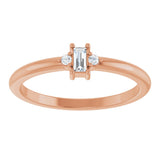 14K Gold Straight Baguette Natural Diamond Accented Stackable Ring – 3x1.75mm - Rose Gold - view 3