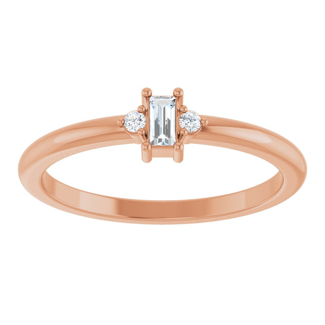 14K Gold Straight Baguette Natural Diamond Accented Stackable Ring – 3x1.75mm - Rose Gold - view 3
