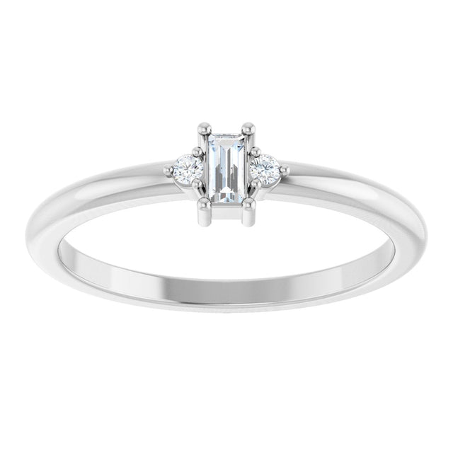 Platinum Straight Baguette Natural Diamond Accented Stackable Ring – 3x1.75mm - view 3
