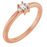 14K Gold Straight Baguette Natural Diamond Accented Stackable Ring – 3x1.75mm - Rose Gold
