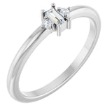 14K Gold Straight Baguette Natural Diamond Accented Stackable Ring – 3x1.75mm - White Gold