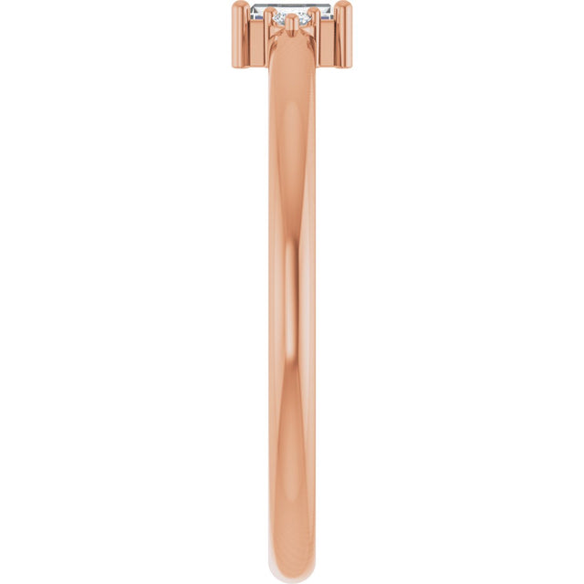 14K Gold Straight Baguette Natural Diamond Accented Stackable Ring – 3x1.75mm - Rose Gold - view 4