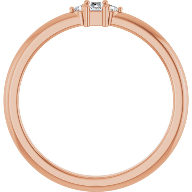 14K Gold Straight Baguette Natural Diamond Accented Stackable Ring – 3x1.75mm - Rose Gold - view 2