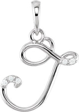 14K Gold Round Natural Diamond Initial Necklace or Pendant - White Gold