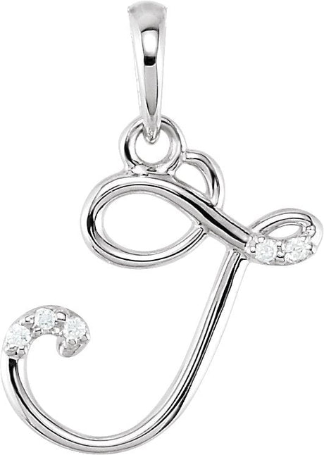 14K Gold Round Natural Diamond Initial Necklace or Pendant - White Gold