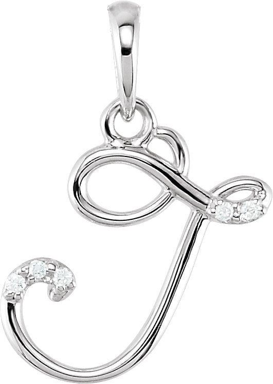 14K Gold Round Natural Diamond Initial Necklace or Pendant - White Gold