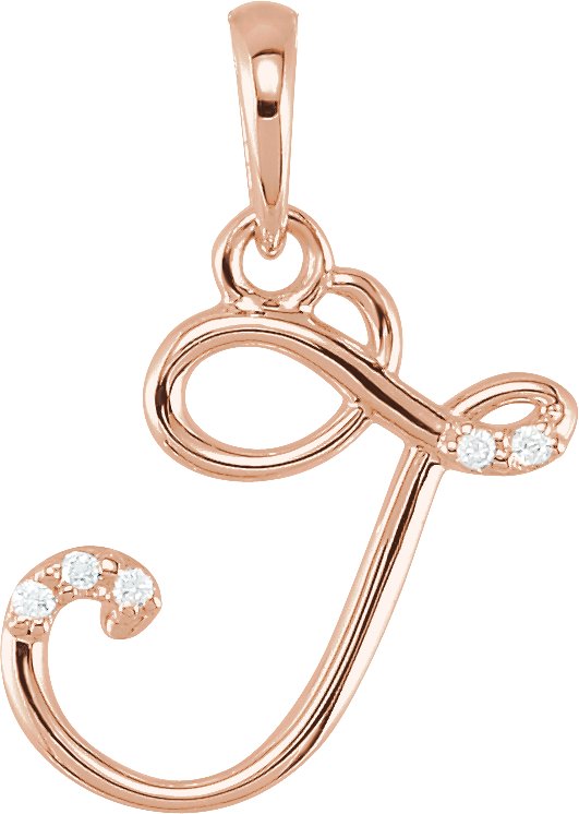 14K Gold Round Natural Diamond Initial Necklace or Pendant - Rose Gold