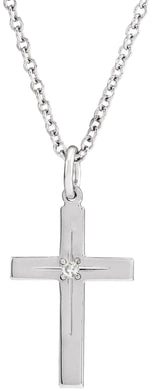 14K Gold Round Natural Diamond Cross Necklace or Pendant - White Gold