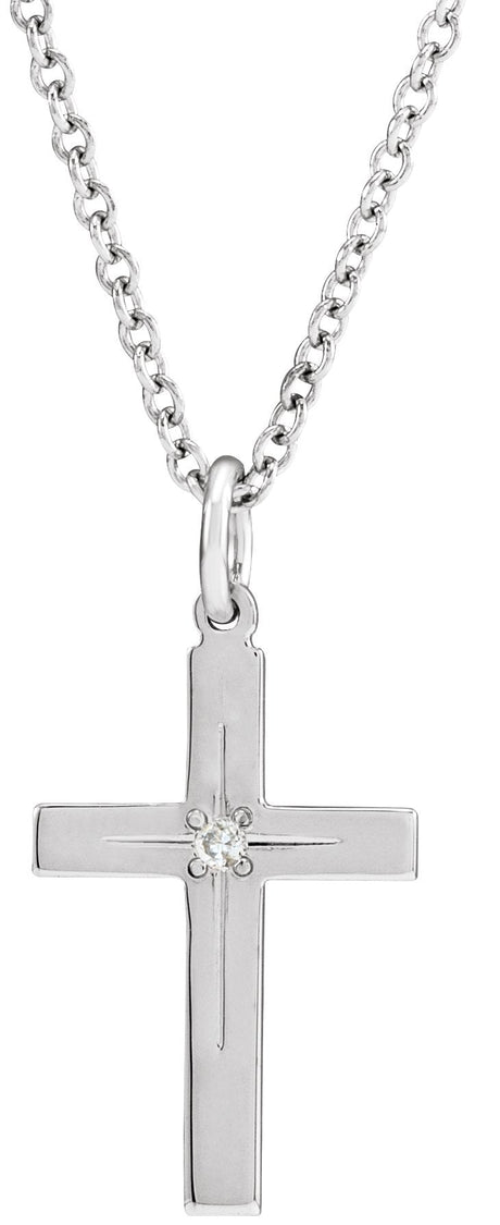 14K Gold Round Natural Diamond Cross Necklace or Pendant - White Gold