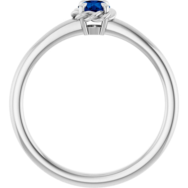 14K Gold Round Lab-Grown Blue Sapphire Claw-Prong Rope Solitaire Ring - White Gold - view 2
