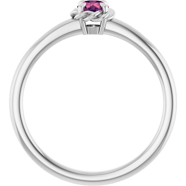 Platinum Round Natural Pink Tourmaline Claw-Prong Rope Solitaire Ring - view 2