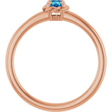 14K Gold Round Natural Blue Zircon Claw-Prong Rope Solitaire Ring - Rose Gold - view 2