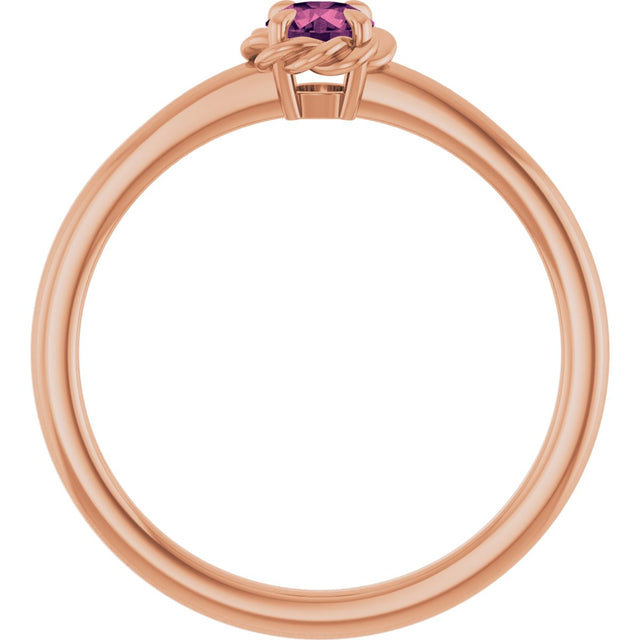 14K Gold Round Natural Pink Tourmaline Claw-Prong Rope Solitaire Ring - Rose Gold - view 2