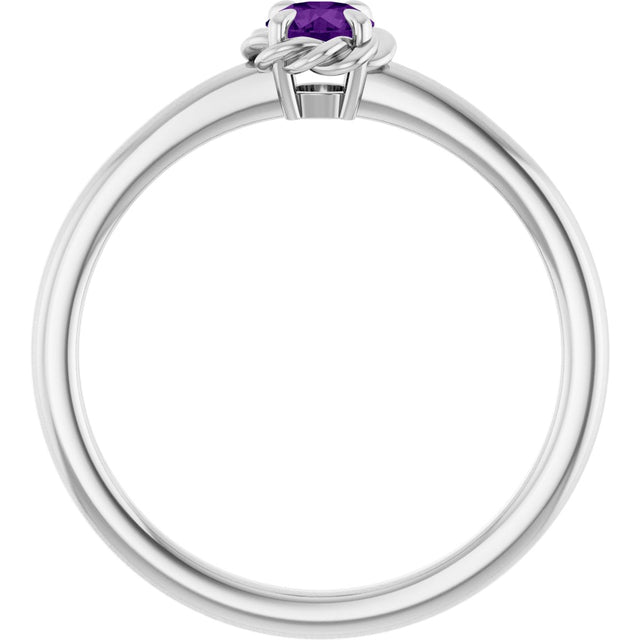 14K Gold Round Natural Amethyst Claw-Prong Rope Solitaire Ring - White Gold - view 2