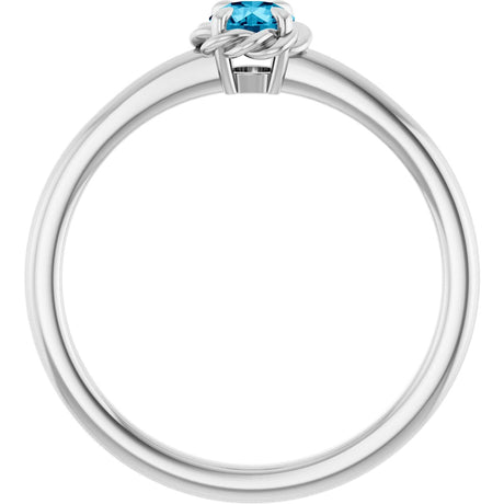 Platinum Round Natural Aquamarine Claw-Prong Rope Solitaire Ring - view 2