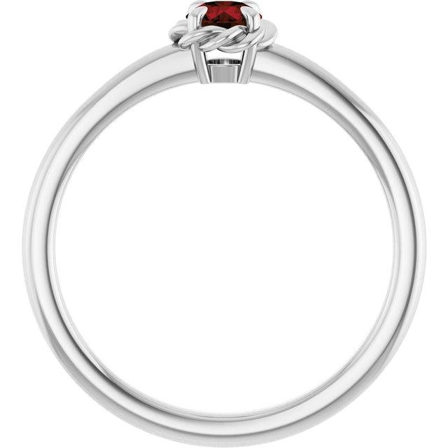 14K Gold Round Natural Mozambique Garnet Claw-Prong Rope Solitaire Ring - White Gold - view 2