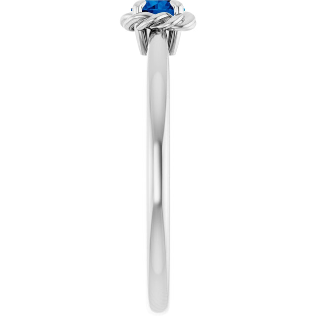 14K Gold Round Natural Blue Sapphire Claw-Prong Rope Solitaire Ring - White Gold - view 4