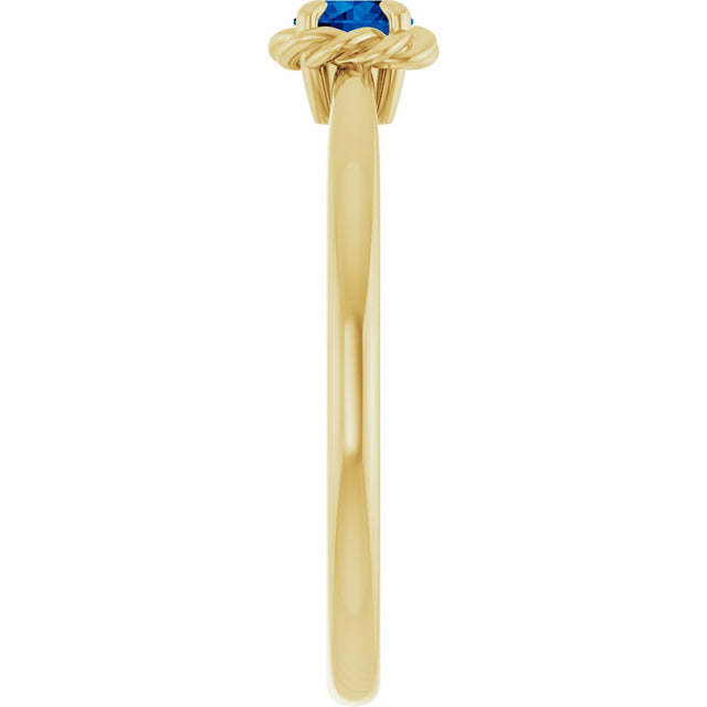 14K Gold Round Lab-Grown Blue Sapphire Claw-Prong Rope Solitaire Ring - Yellow Gold - view 4