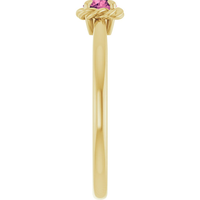 14K Gold Round Natural Pink Tourmaline Claw-Prong Rope Solitaire Ring - Yellow Gold - view 4