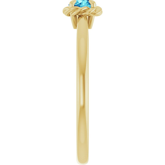 14K Gold Round Natural Blue Zircon Claw-Prong Rope Solitaire Ring - Yellow Gold - view 4